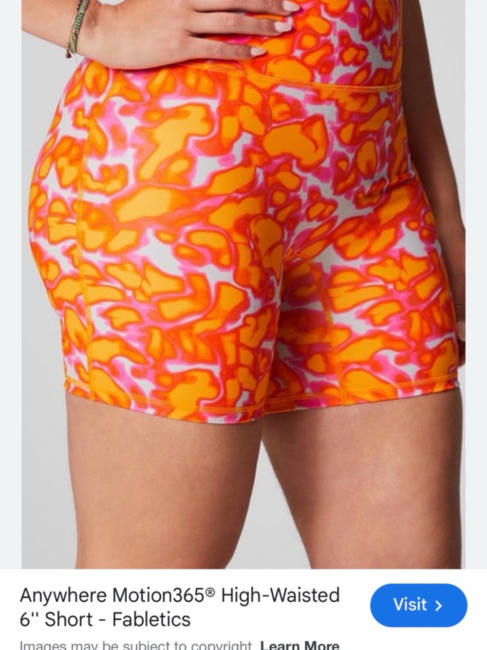 Fabletics medium High-Waisted Shorts in Orange and Pink Abstract Print